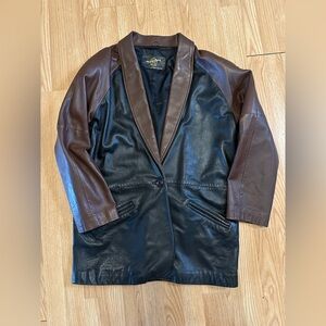 Etienne Aigner size 10 colorblock black and brown leather coat vintage